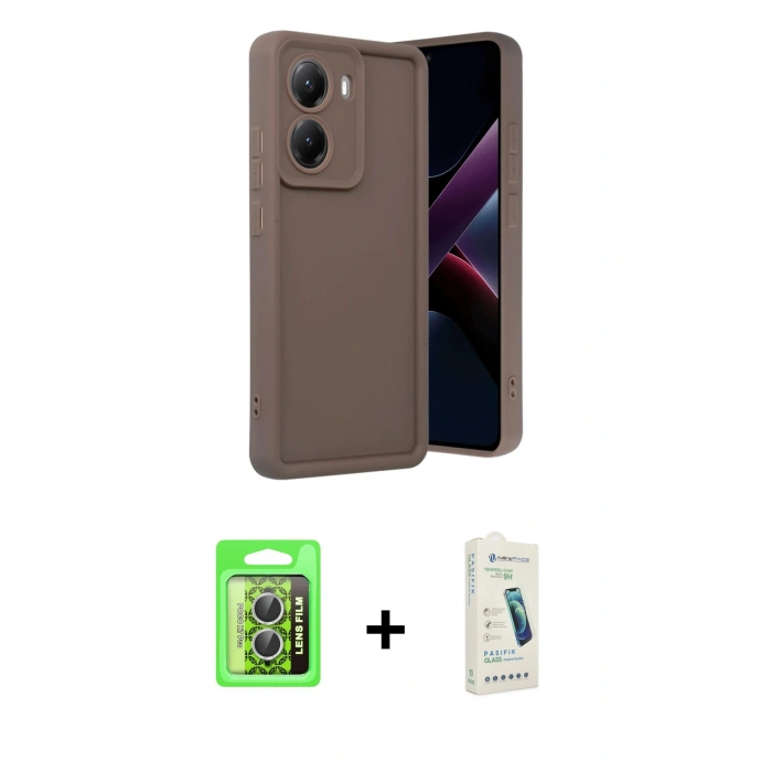 MARSİLYAN™- Poco X7 Pro Kılıf Yankı Yansıma Özel Seri - Şeffaf Pasifik Cam Ekran Koruyucu + Raze Metal Kamera Lens - GS