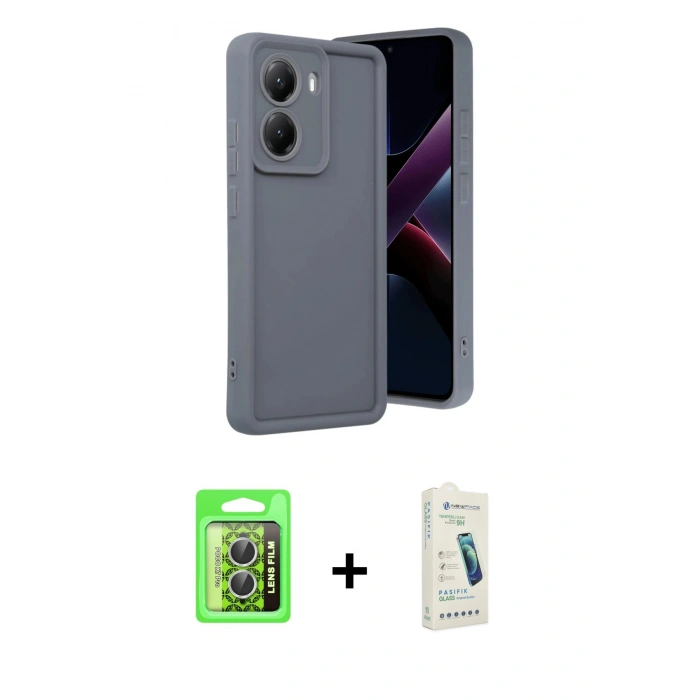 MARSİLYAN™- Poco X7 Pro Kılıf Yankı Yansıma Özel Seri - Şeffaf Pasifik Cam Ekran Koruyucu + Raze Metal Kamera Lens - GS