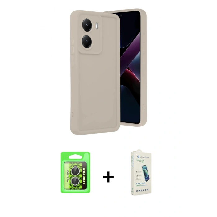 MARSİLYAN™- Poco X7 Pro Kılıf Yankı Yansıma Özel Seri - Şeffaf Pasifik Cam Ekran Koruyucu + Raze Metal Kamera Lens - GS