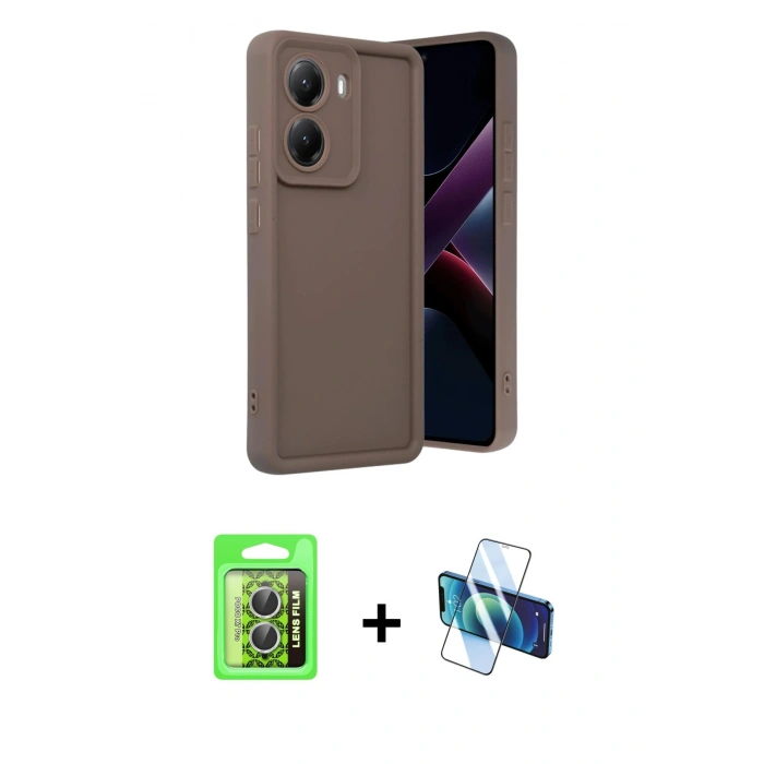 MARSİLYAN™- Poco X7 Pro Kılıf Yankı Yansıma Özel Seri - Siyah 3D Antistatik Cam Ekran Koruyucu + Gümüş Raze Metal Kamera Lens