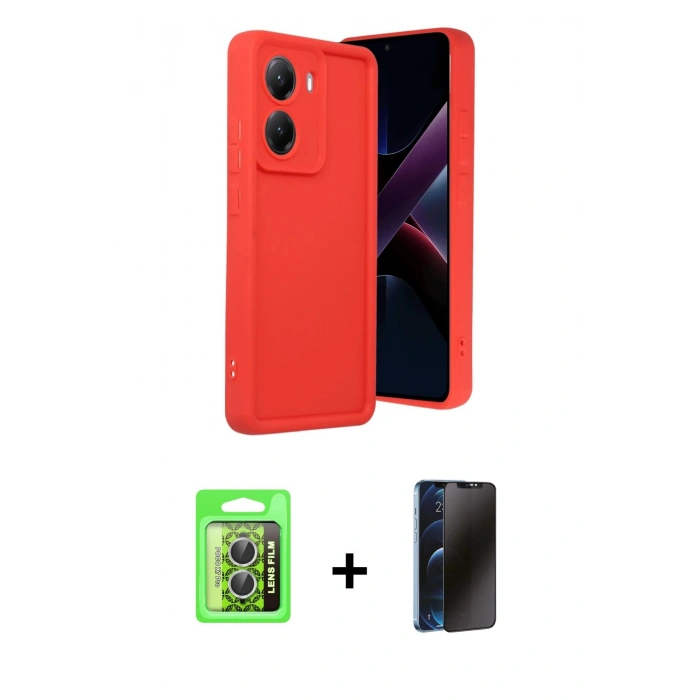 MARSİLYAN™- Poco X7 Pro Kılıf Yankı Yansıma Özel Seri - Siyah 3D Antistatik Hayalet Cam Ekran Koruyucu + Raze Metal Kamera Lens - GS