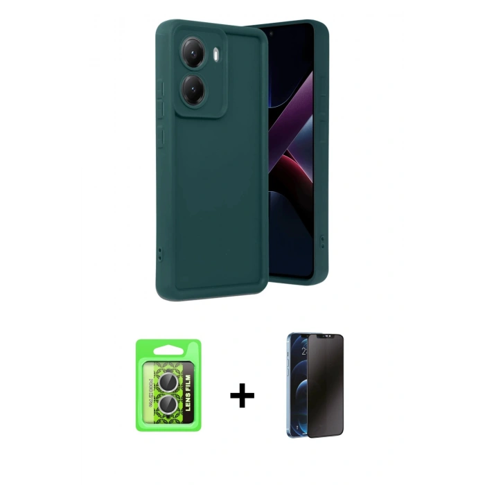 MARSİLYAN™- Poco X7 Pro Kılıf Yankı Yansıma Özel Seri - Siyah 3D Antistatik Hayalet Cam Ekran Koruyucu + Raze Metal Kamera Lens - GS