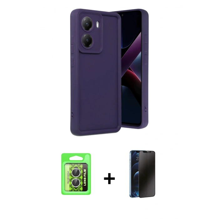 MARSİLYAN™- Poco X7 Pro Kılıf Yankı Yansıma Özel Seri - Siyah 3D Antistatik Hayalet Cam Ekran Koruyucu + Raze Metal Kamera Lens - GS