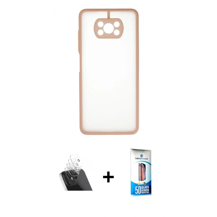 MARSİLYAN™- Pocophone X3 Kılıf Ahenk Çizgi Serisi - Siyah 5D Eko Cam Ekran Koruyucu + Kamera Lens Koruma Cam - SF
