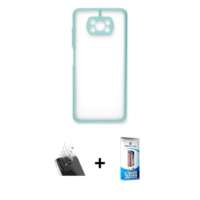 MARSİLYAN™- Pocophone X3 Kılıf Ahenk Çizgi Serisi - Siyah 5D Eko Cam Ekran Koruyucu + Kamera Lens Koruma Cam - SF