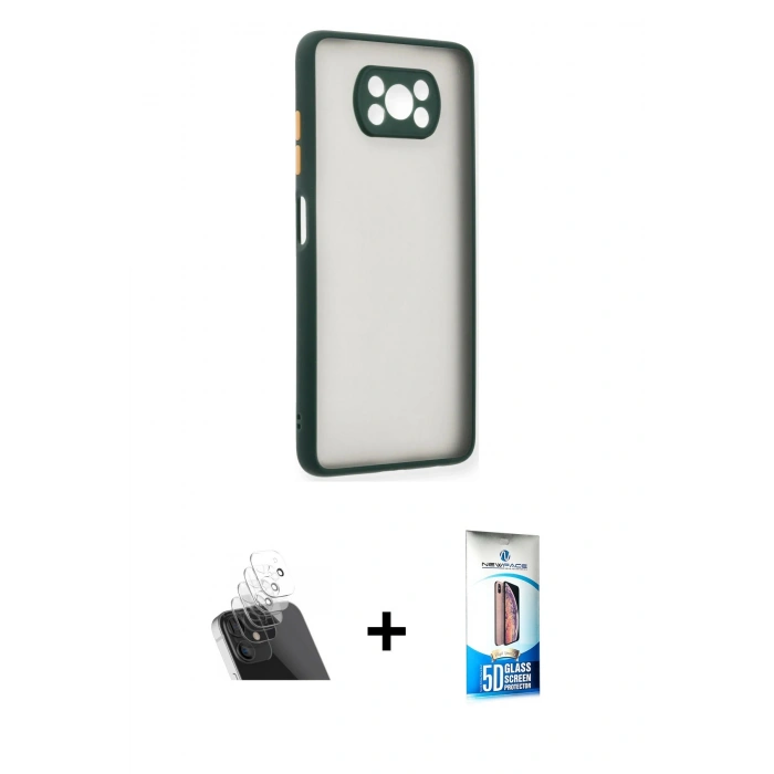MARSİLYAN™- Pocophone X3 Kılıf Ahenk Çizgi Serisi - Siyah 5D Eko Cam Ekran Koruyucu + Kamera Lens Koruma Cam - SF