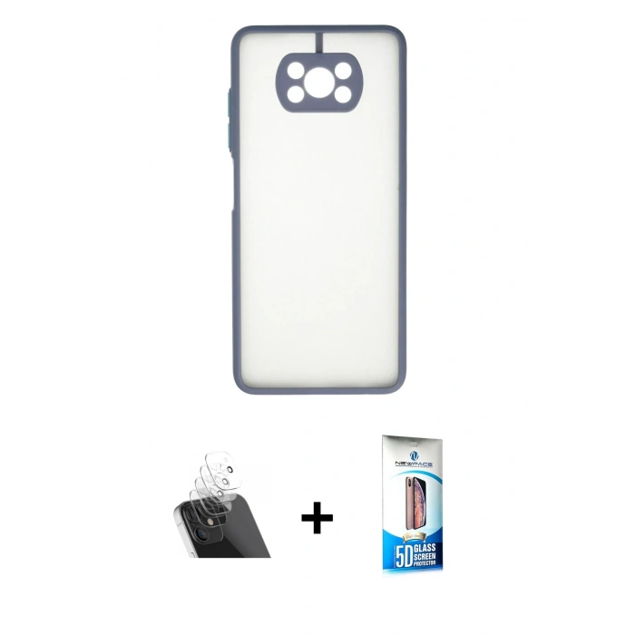MARSİLYAN™- Pocophone X3 Kılıf Ahenk Çizgi Serisi - Siyah 5D Eko Cam Ekran Koruyucu + Kamera Lens Koruma Cam - SF