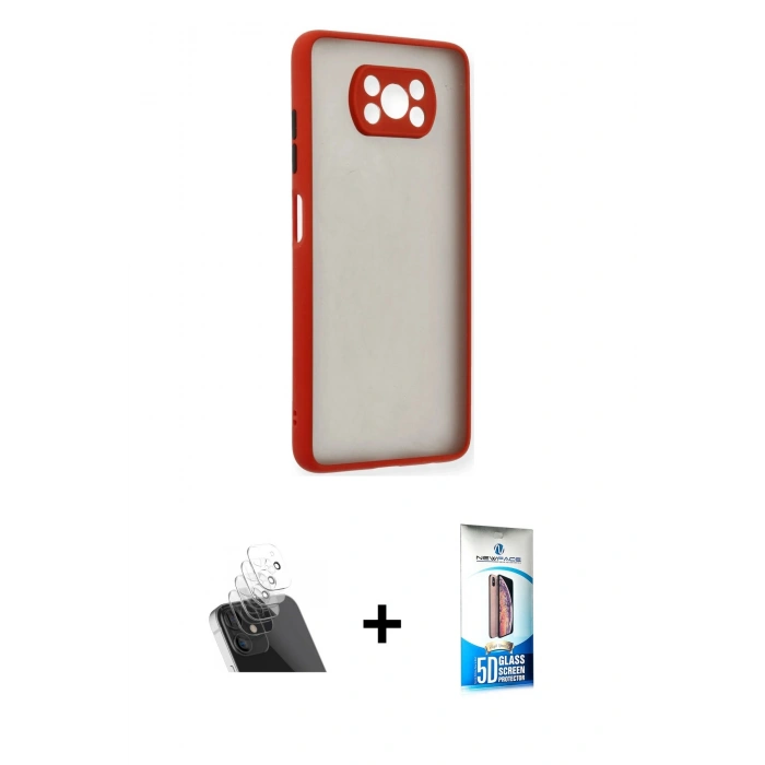 MARSİLYAN™- Pocophone X3 Kılıf Ahenk Çizgi Serisi - Siyah 5D Eko Cam Ekran Koruyucu + Kamera Lens Koruma Cam - SF