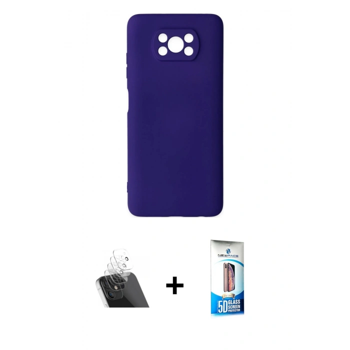 MARSİLYAN™- Pocophone X3 Kılıf Ahenk Serisi - Siyah 5D Eko Cam Ekran Koruyucu + Şeffaf Kamera Lens Koruma Cam
