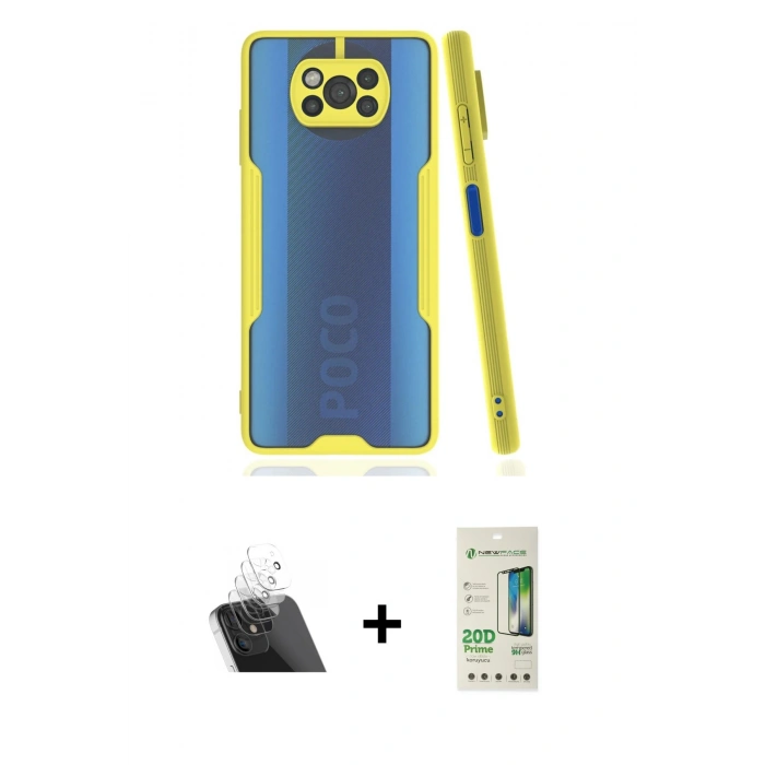 MARSİLYAN™- Pocophone X3 Kılıf Atlas Asil Serisi - Siyah 20D Premium Cam Ekran Koruyucu + Kamera Lens Koruma Cam - SF