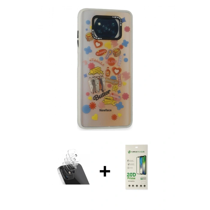 MARSİLYAN™- Pocophone X3 Kılıf Siluet Çizgi Koleksiyonu - Siyah 20D Premium Cam Ekran Koruyucu + Kamera Lens Koruma Cam - SF