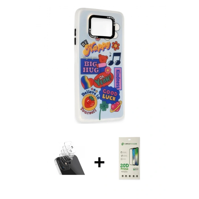 MARSİLYAN™- Pocophone X3 Kılıf Siluet Çizgi Koleksiyonu - Siyah 20D Premium Cam Ekran Koruyucu + Kamera Lens Koruma Cam - SF