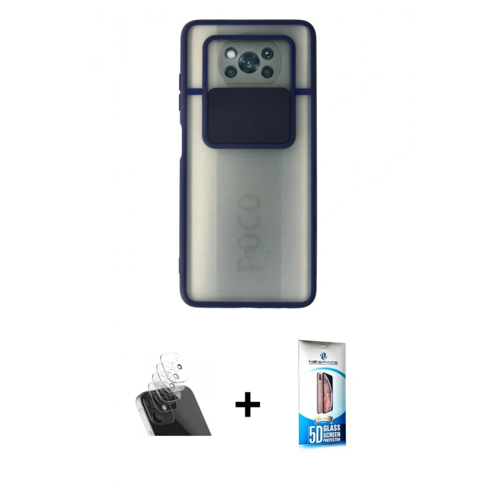 MARSİLYAN™- Pocophone X3 Kılıf Vadi Çizgi - Siyah 5D Eko Cam Ekran Koruyucu + Kamera Lens Koruma Cam - SF