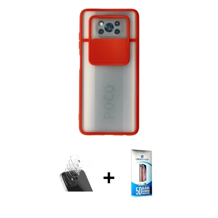 MARSİLYAN™- Pocophone X3 Kılıf Vadi Çizgi - Siyah 5D Eko Cam Ekran Koruyucu + Kamera Lens Koruma Cam - SF