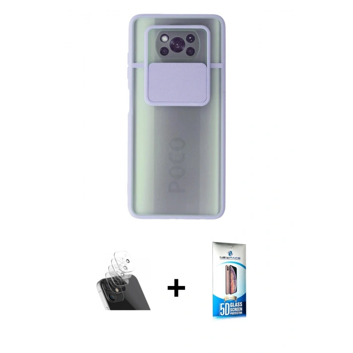 MARSİLYAN™- Pocophone X3 Kılıf Vadi Çizgi - Siyah 5D Eko Cam Ekran Koruyucu + Kamera Lens Koruma Cam - SF