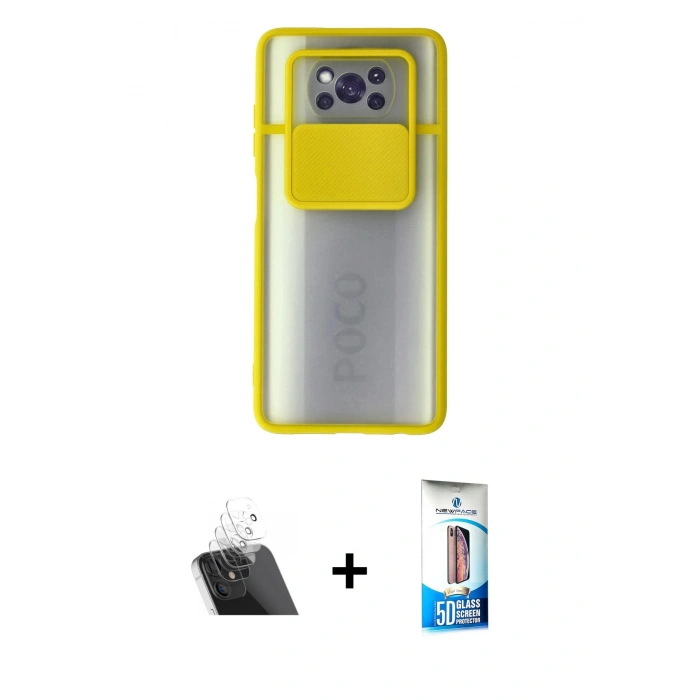 MARSİLYAN™- Pocophone X3 Kılıf Vadi Çizgi - Siyah 5D Eko Cam Ekran Koruyucu + Kamera Lens Koruma Cam - SF