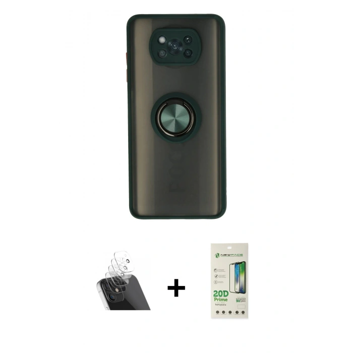 MARSİLYAN™- Pocophone X3 Kılıf Yörünge Çizgi - Siyah 20D Premium Cam Ekran Koruyucu + Kamera Lens Koruma Cam - SF