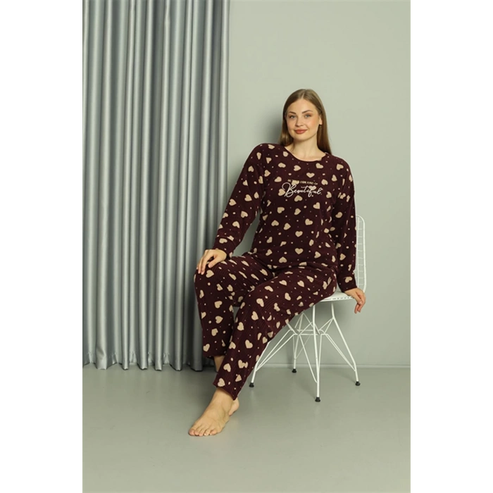 MARSiLYAN- Polar Kadın Büyük Beden Pijama Takımı Bordo