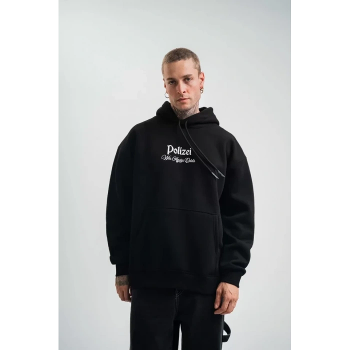 MARSiLYAN- POLIZEI Premium Kalite Kapşonlu Dijital Patchli SweatShirt - Siyah