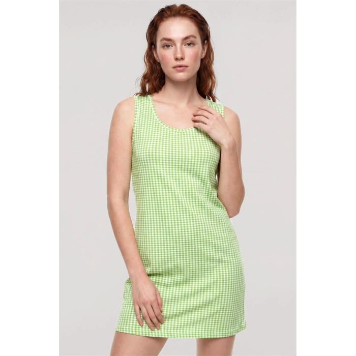MARSiLYAN- Premium Kadın Yeşil Basic Gecelik Şık Desenli Model
