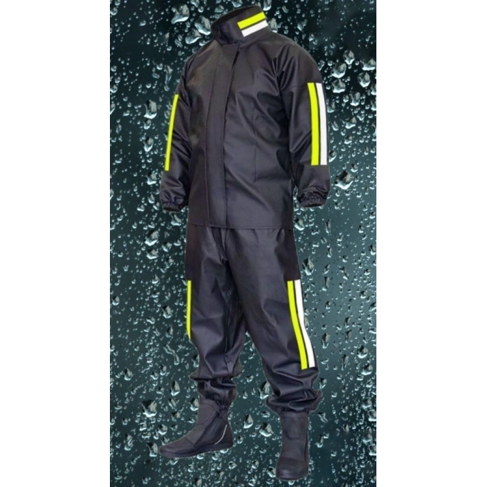 MARSiLYAN- Premium Motorcu Kurye Yağmurluk Takım Su Geçirmez PVC Kumaş Reflektörlü TÜBİTAK Onaylı - Siyah