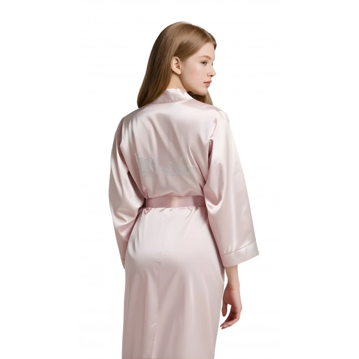 MARSiLYAN-  Pudra Saten Bride Sabahlık Zarif Kadın Ev Giyim
