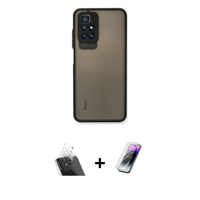 MARSİLYAN™- Redmi 10 2022 Kılıf Ahenk Çizgi Serisi - Şeffaf Pasifik Cam Ekran Koruyucu + Kamera Lens Koruma Cam - SF