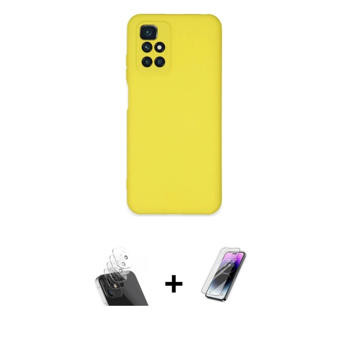 MARSİLYAN™- Redmi 10 2022 Kılıf Ahenk Serisi - Şeffaf Pasifik Cam Ekran Koruyucu + Kamera Lens Koruma Cam - SF