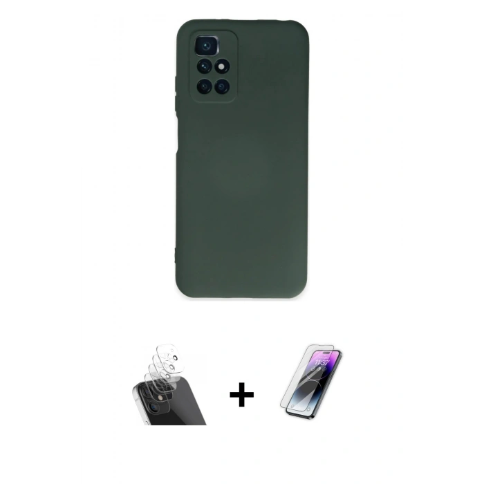 MARSİLYAN™- Redmi 10 2022 Kılıf Ahenk Serisi - Şeffaf Pasifik Cam Ekran Koruyucu + Kamera Lens Koruma Cam - SF