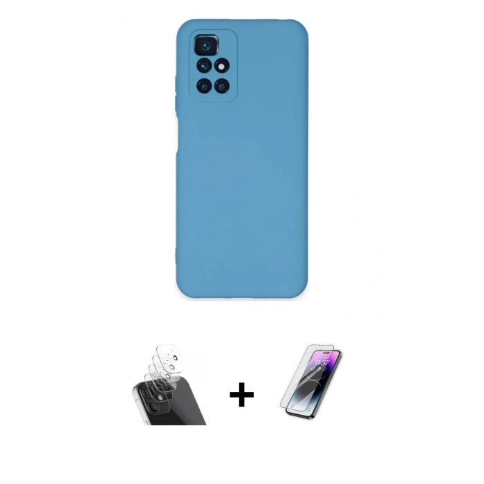 MARSİLYAN™- Redmi 10 2022 Kılıf Ahenk Serisi - Şeffaf Pasifik Cam Ekran Koruyucu + Kamera Lens Koruma Cam - SF