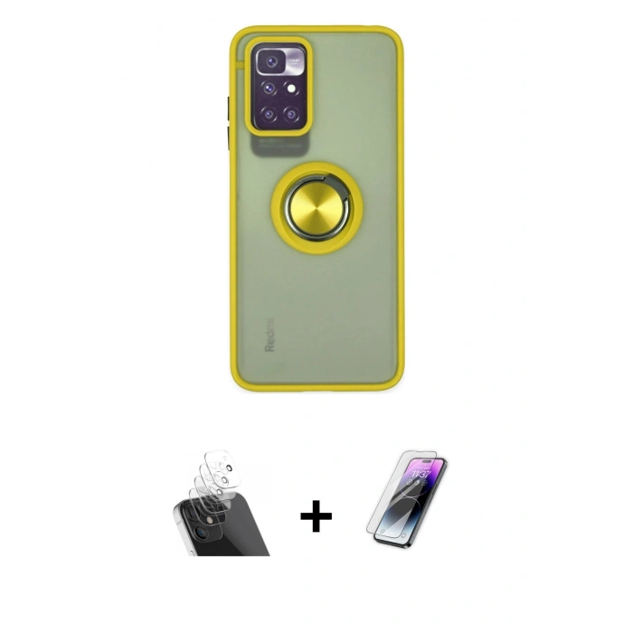 MARSİLYAN™- Redmi 10 2022 Kılıf Yörünge Çizgi - Şeffaf Pasifik Cam Ekran Koruyucu + Kamera Lens Koruma Cam - SF