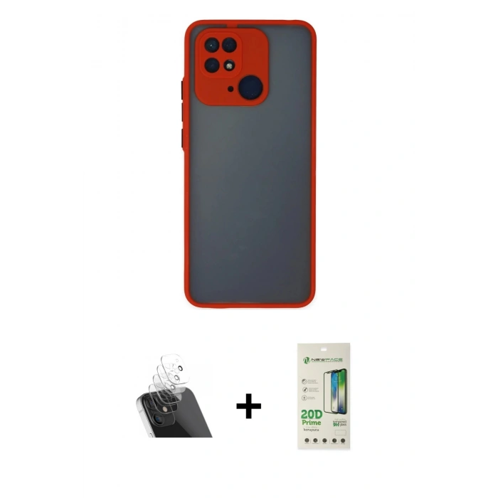 MARSİLYAN™- Redmi 10C Kılıf Ahenk Çizgi Serisi - Siyah 20D Premium Cam Ekran Koruyucu + Kamera Lens Koruma Cam - SF