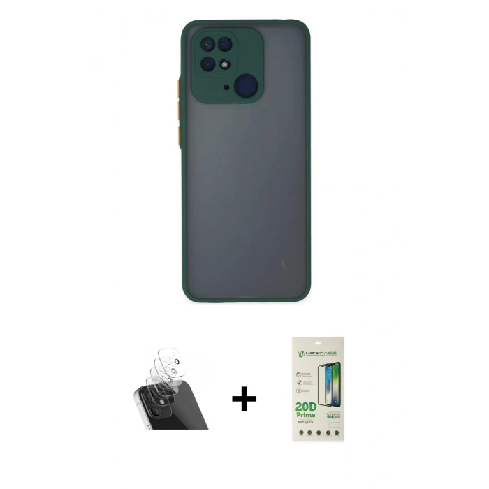 MARSİLYAN™- Redmi 10C Kılıf Ahenk Çizgi Serisi - Siyah 20D Premium Cam Ekran Koruyucu + Kamera Lens Koruma Cam - SF