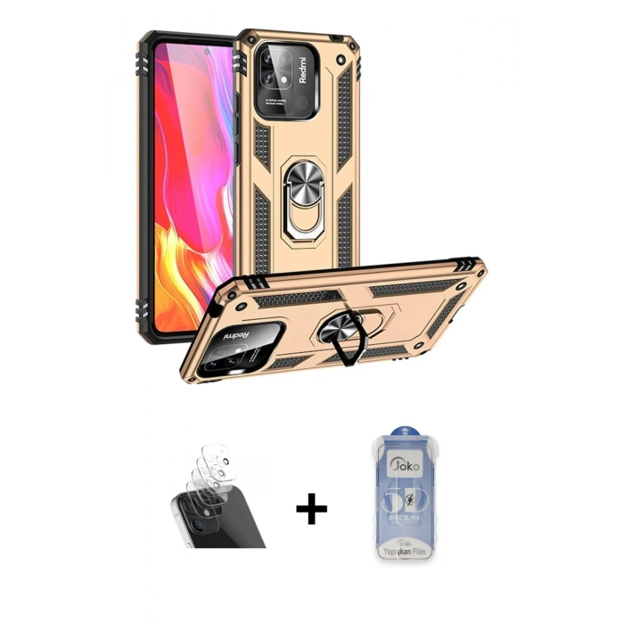 MARSİLYAN™- Redmi 10C Kılıf Ahenk Klasik Koleksiyonu - Siyah Joko Magic 5D Cam + Kamera Lens Koruma Cam - SF