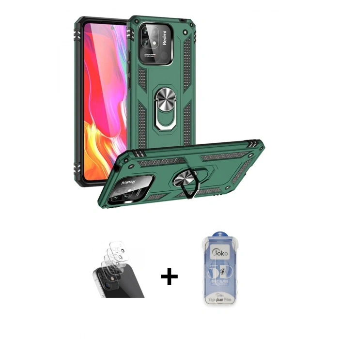MARSİLYAN™- Redmi 10C Kılıf Ahenk Klasik Koleksiyonu - Siyah Joko Magic 5D Cam + Kamera Lens Koruma Cam - SF