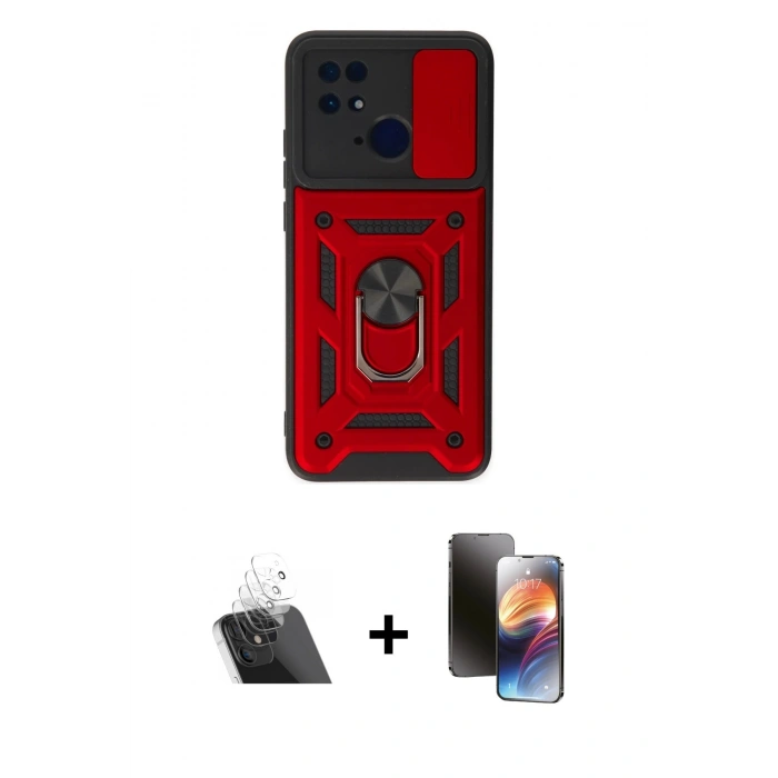 MARSİLYAN™- Redmi 10C Kılıf Ahenk Klasik - Siyah 3D Antistatik Mat Seramik Nano Ekran Koruyucu + Kamera Lens Koruma Cam - SF
