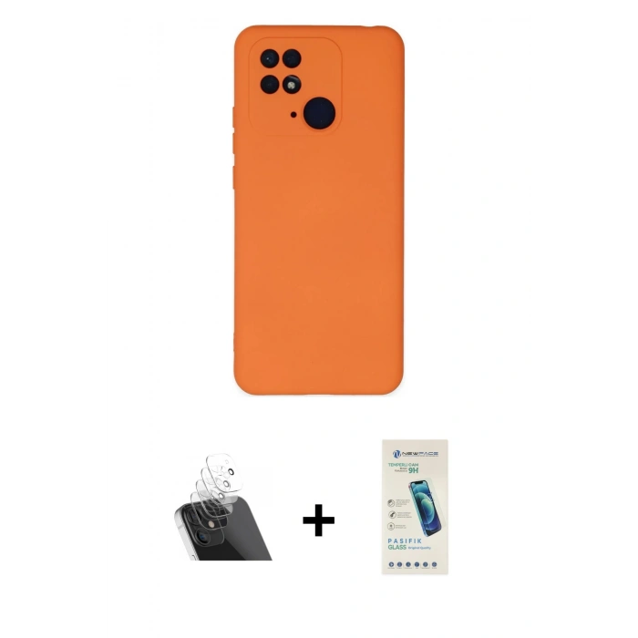 MARSİLYAN™- Redmi 10C Kılıf Ahenk Serisi - Şeffaf Pasifik Cam Ekran Koruyucu + Kamera Lens Koruma Cam - SF