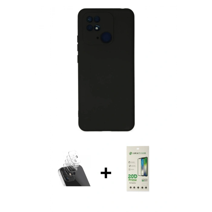 MARSİLYAN™- Redmi 10C Kılıf Ahenk Serisi - Siyah 20D Premium Cam Ekran Koruyucu + Kamera Lens Koruma Cam - SF