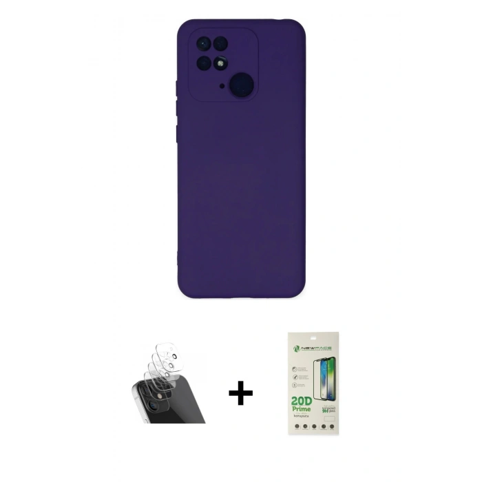 MARSİLYAN™- Redmi 10C Kılıf Ahenk Serisi - Siyah 20D Premium Cam Ekran Koruyucu + Kamera Lens Koruma Cam - SF