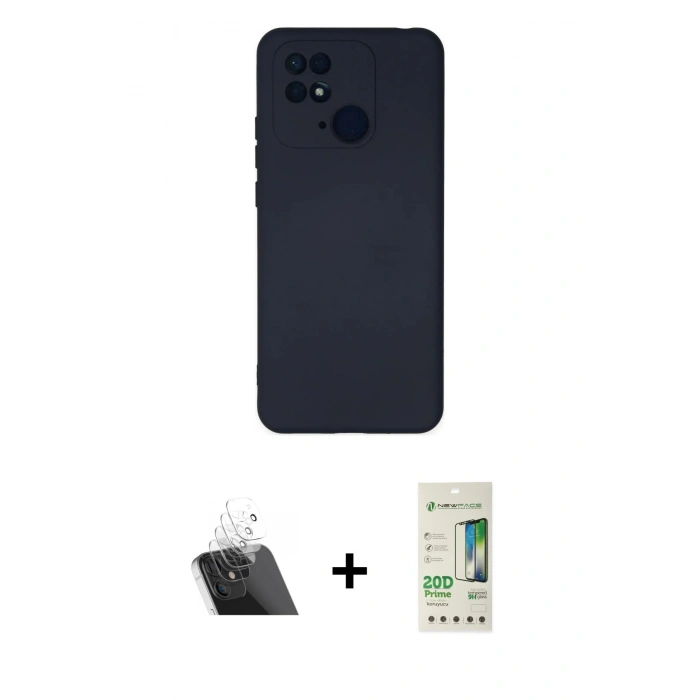 MARSİLYAN™- Redmi 10C Kılıf Ahenk Serisi - Siyah 20D Premium Cam Ekran Koruyucu + Kamera Lens Koruma Cam - SF