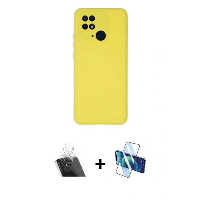 MARSİLYAN™- Redmi 10C Kılıf Ahenk Serisi - Siyah 3D Antistatik Cam Ekran Koruyucu + Kamera Lens Koruma Cam - SF