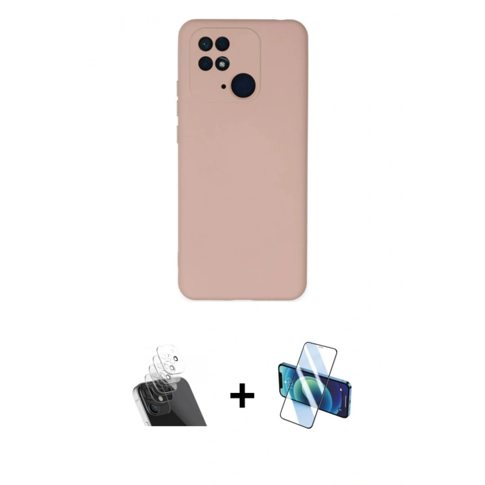 MARSİLYAN™- Redmi 10C Kılıf Ahenk Serisi - Siyah 3D Antistatik Cam Ekran Koruyucu + Kamera Lens Koruma Cam - SF