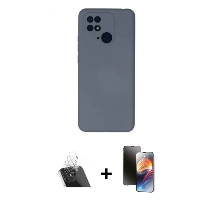 MARSİLYAN™- Redmi 10C Kılıf Ahenk Serisi - Siyah 3D Antistatik Mat Seramik Nano Ekran Koruyucu + Kamera Lens Koruma Cam - SF