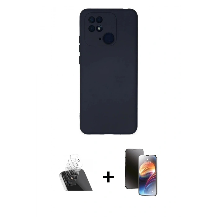 MARSİLYAN™- Redmi 10C Kılıf Ahenk Serisi - Siyah 3D Antistatik Mat Seramik Nano Ekran Koruyucu + Kamera Lens Koruma Cam - SF