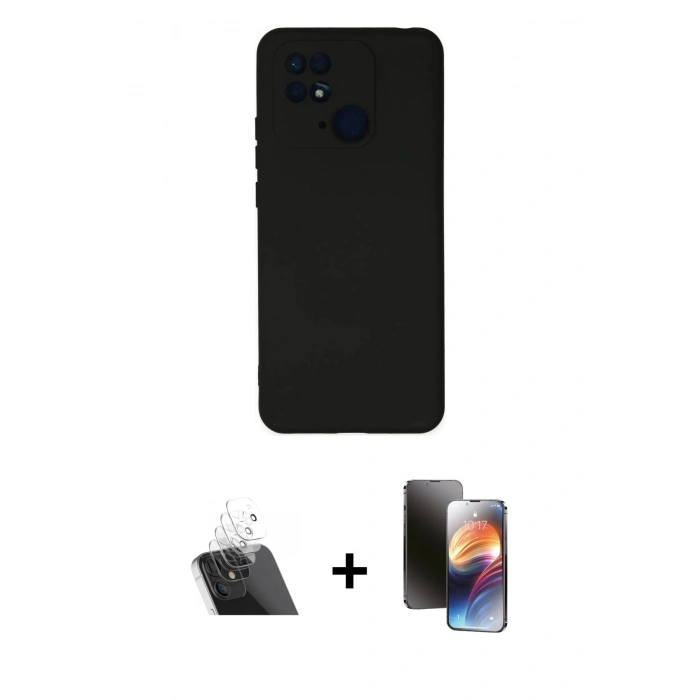 MARSİLYAN™- Redmi 10C Kılıf Ahenk Serisi - Siyah 3D Antistatik Mat Seramik Nano Ekran Koruyucu + Kamera Lens Koruma Cam - SF