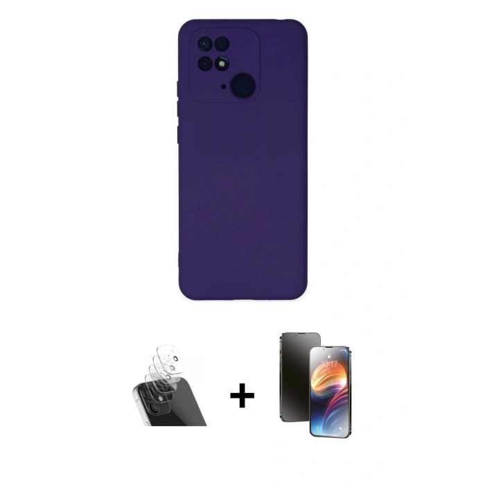 MARSİLYAN™- Redmi 10C Kılıf Ahenk Serisi - Siyah 3D Antistatik Mat Seramik Nano Ekran Koruyucu + Kamera Lens Koruma Cam - SF