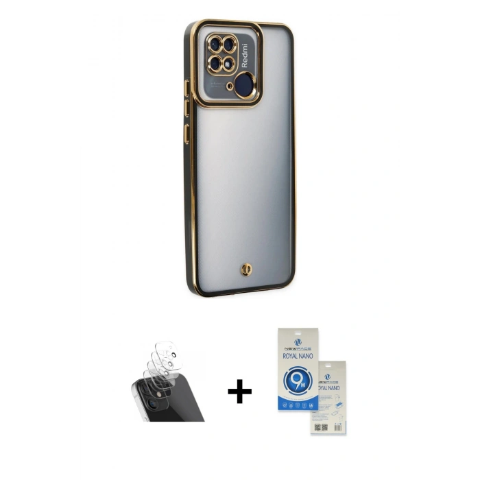 MARSİLYAN™- Redmi 10C Kılıf Çekirdek Klasik Serisi - Şeffaf Royal Nano Ekran Koruyucu + Kamera Lens Koruma Cam - SF