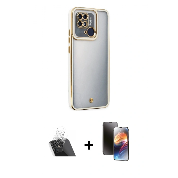MARSİLYAN™- Redmi 10C Kılıf Çekirdek Klasik Serisi - Siyah 3D Antistatik Mat Seramik Nano Ekran Koruyucu + Kamera Lens Koruma Cam - SF