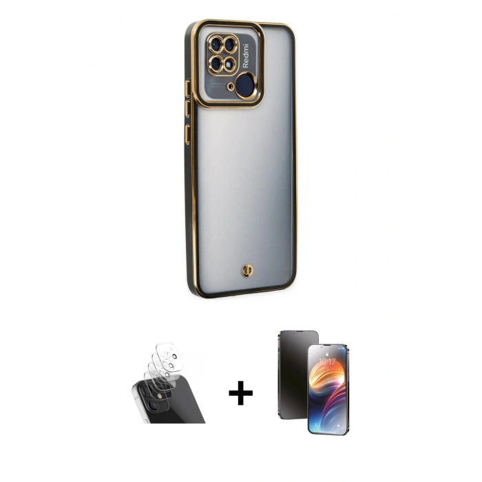 MARSİLYAN™- Redmi 10C Kılıf Çekirdek Klasik Serisi - Siyah 3D Antistatik Mat Seramik Nano Ekran Koruyucu + Kamera Lens Koruma Cam - SF