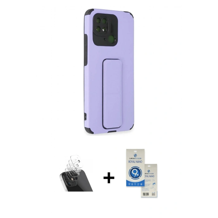 MARSİLYAN™- Redmi 10C Kılıf Çekirdek Yansıma - Şeffaf Royal Nano Ekran Koruyucu + Kamera Lens Koruma Cam - SF